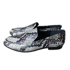 Vince Camuto Jendeya Convertible Loafer Mulberry Snake Print Leather Sz 7